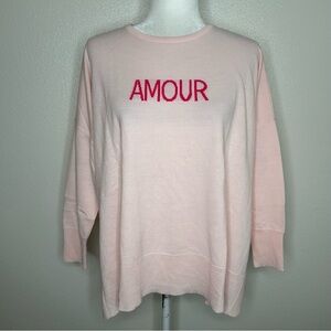 MERSEA Womens Amour Light Pink Graphic Sweater Heart Elbow Patches One Size OS